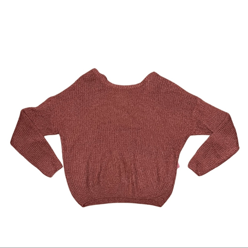 Orange knit sweater with silk tie in back!